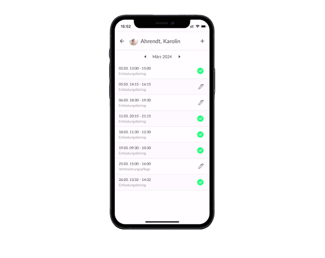 Übersicht der erfassten Zeiten in der Kilanka App