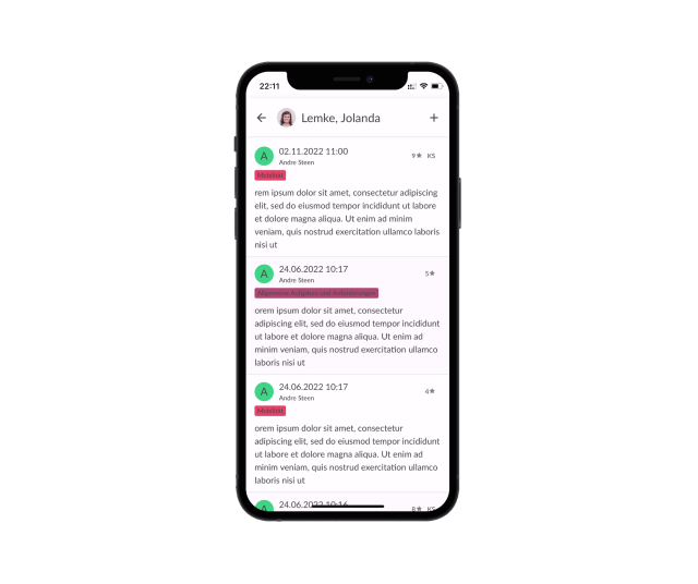Gruppenbuch-Übersicht mit Einträgen und Tags in der Kilanka App