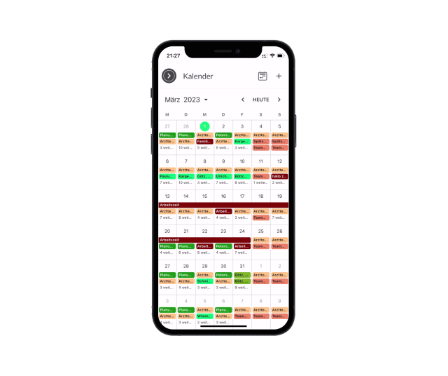 Monatsansicht im Kalender der Kilanka App