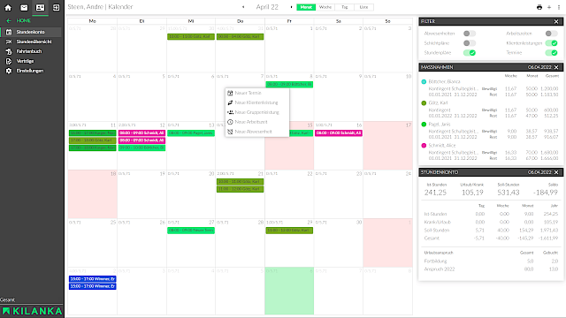 Wochenplanung im Stundenkonto eines Mitarbeiters